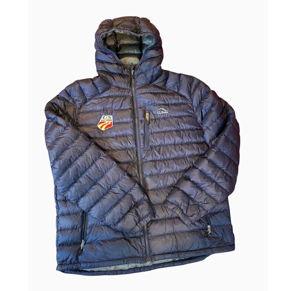 LL Bean 850 Fill Down Hooded Puffer XXL Navy Blue US Ski Team Warm Packable